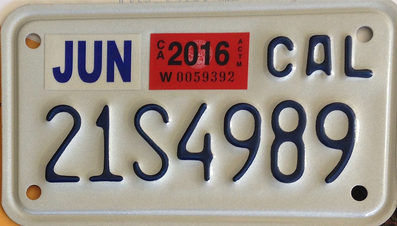 A Californian motorcycle licence plate