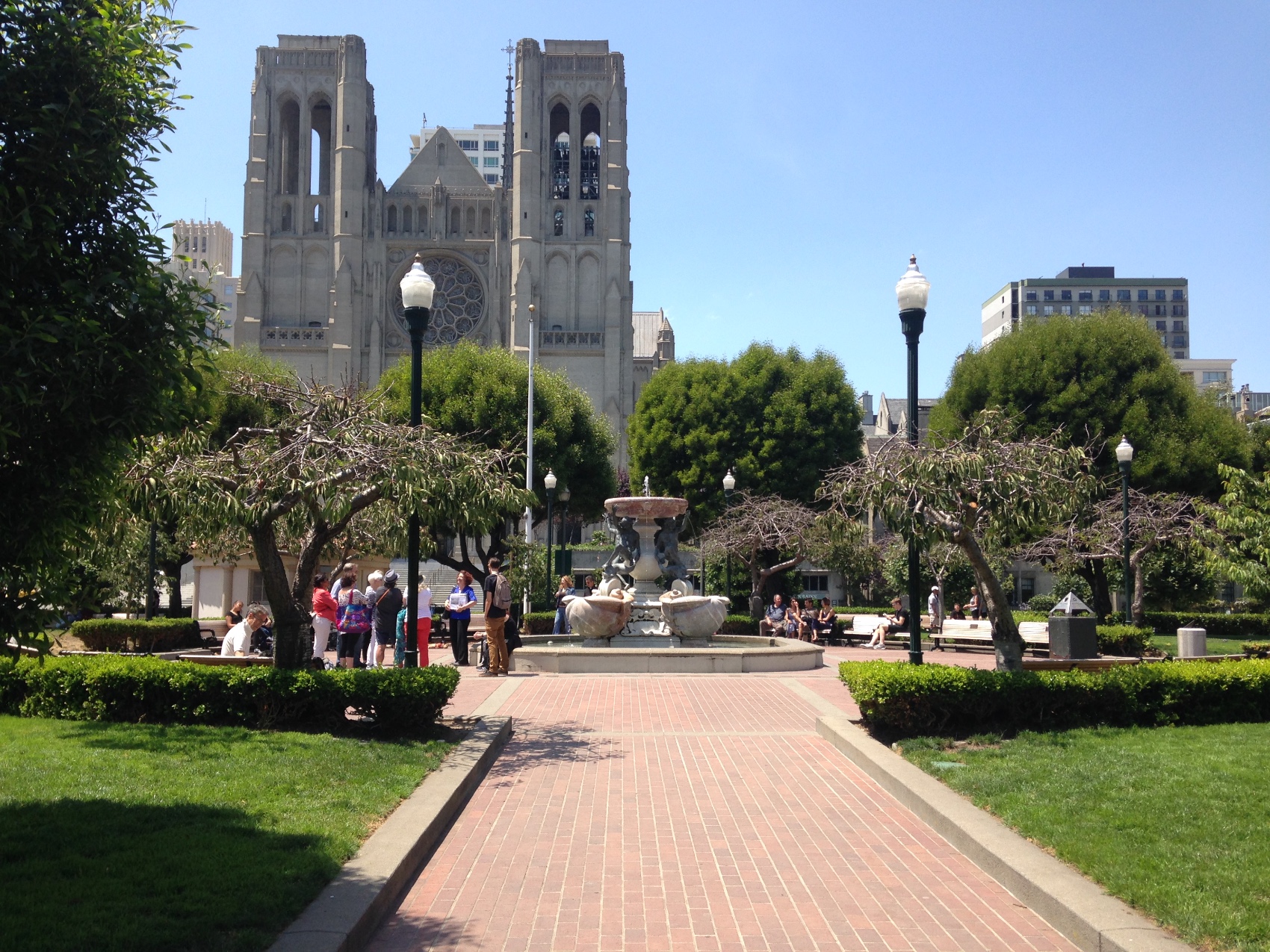 Grace Cathedral on Nob Hill seen from the park