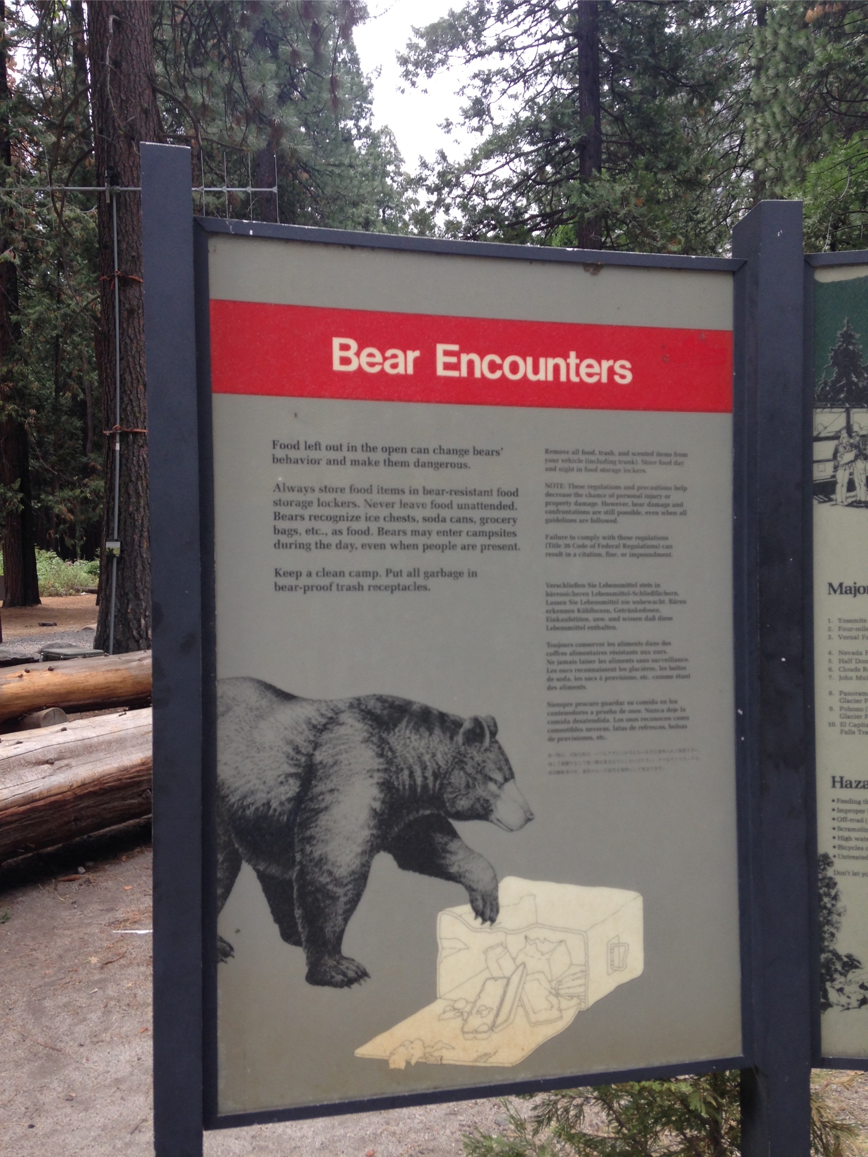 A Bear Encounters information sign in Yosemite
