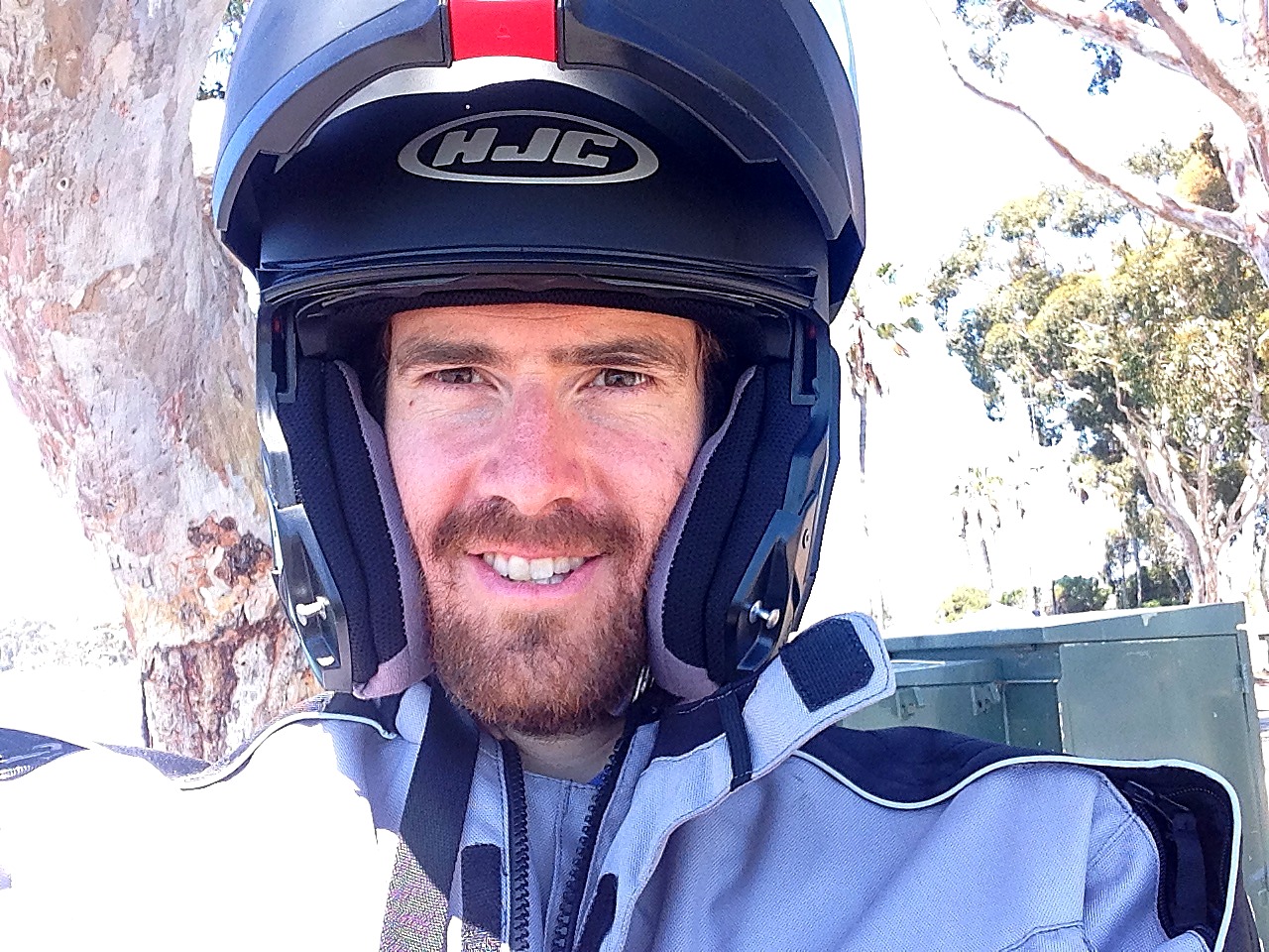 Rodrigo wearing his first helmet and jacket