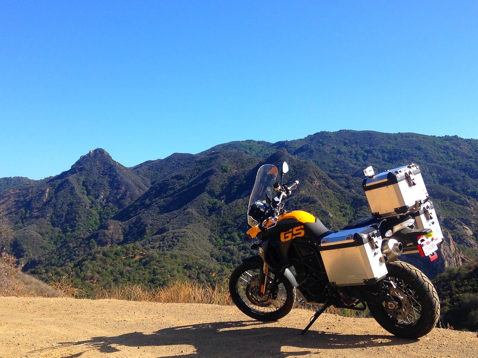 The motorcycle on a pass above the Santa Monica Mountains