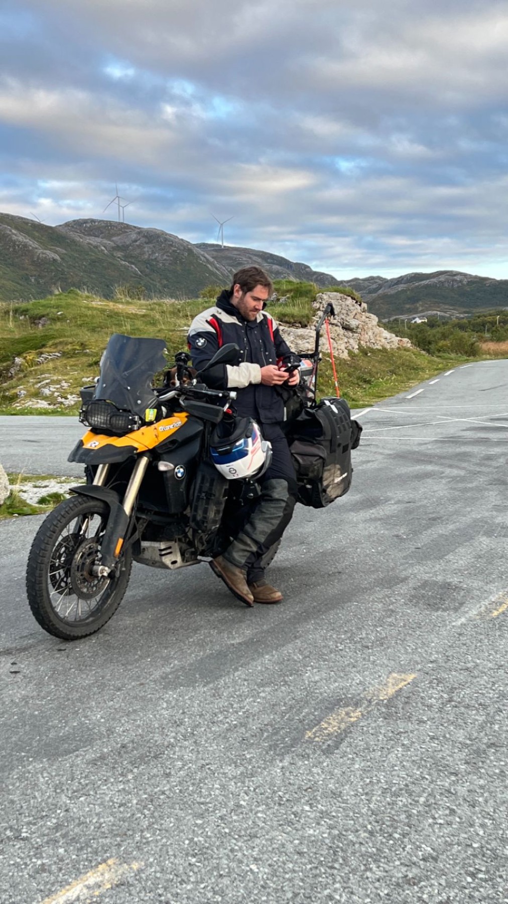 Rodrigo riding the coast road south