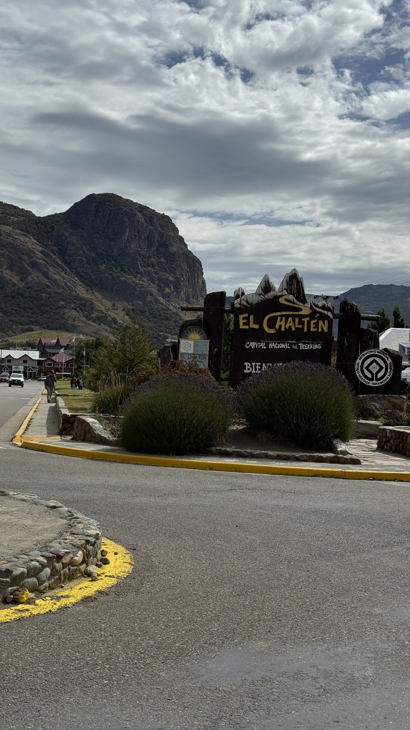 Road sign at El Chaltén during the March 2026 expedition