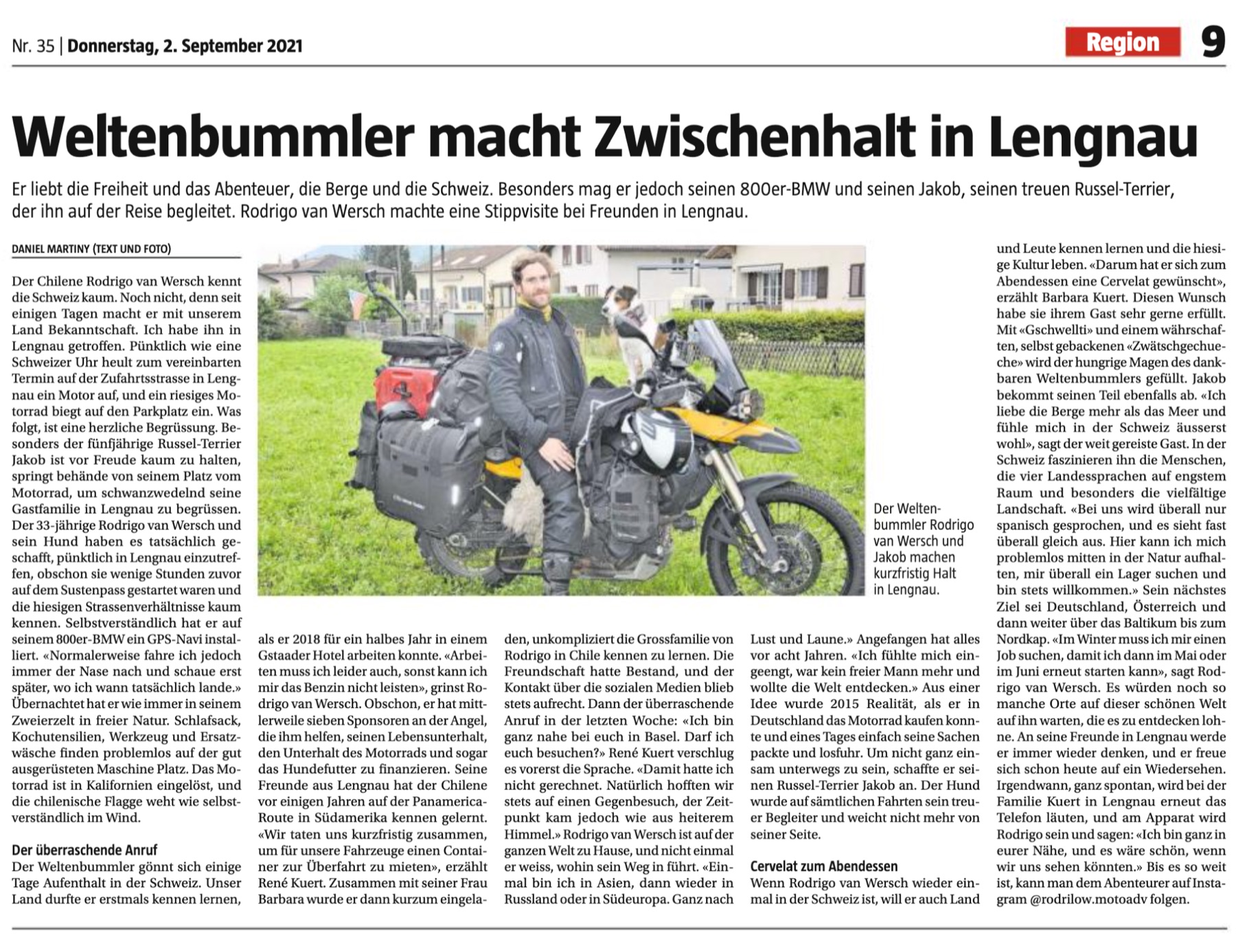 Weltenbummler macht Zwischenhalt in Lengnau