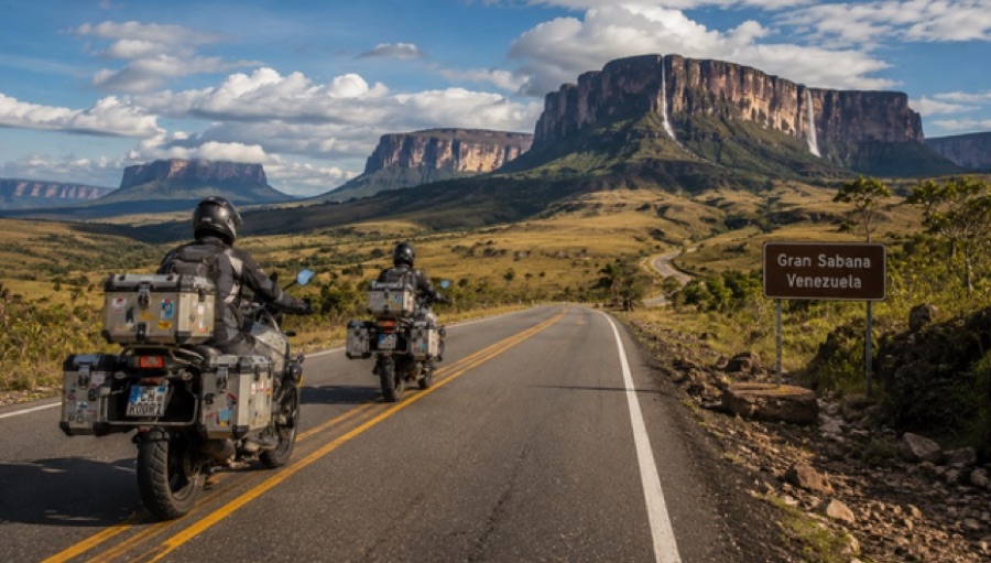 Riders below the tepuis of the Gran Sabana