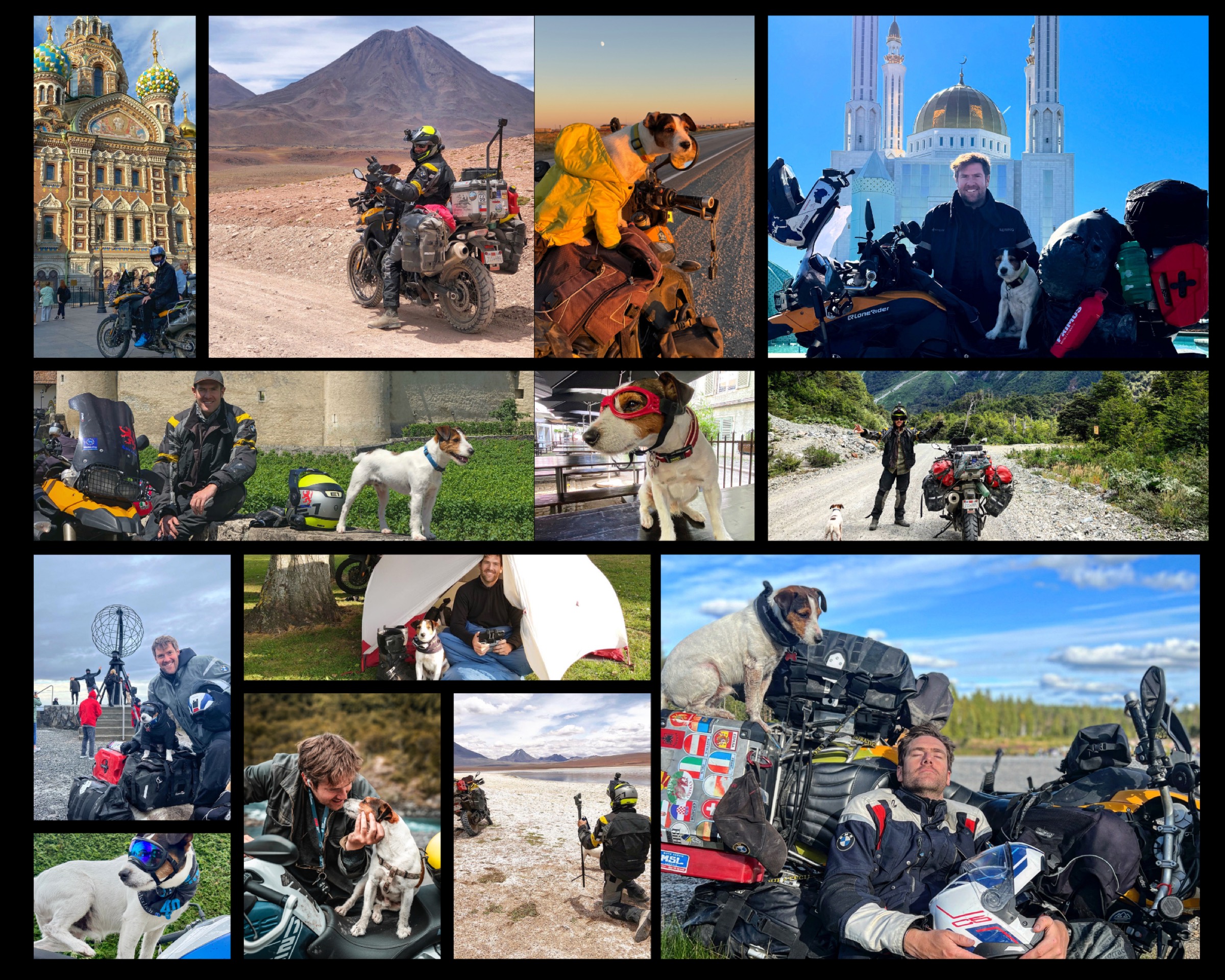 A wall of photographs from Rodrigo and Jacko's journeys