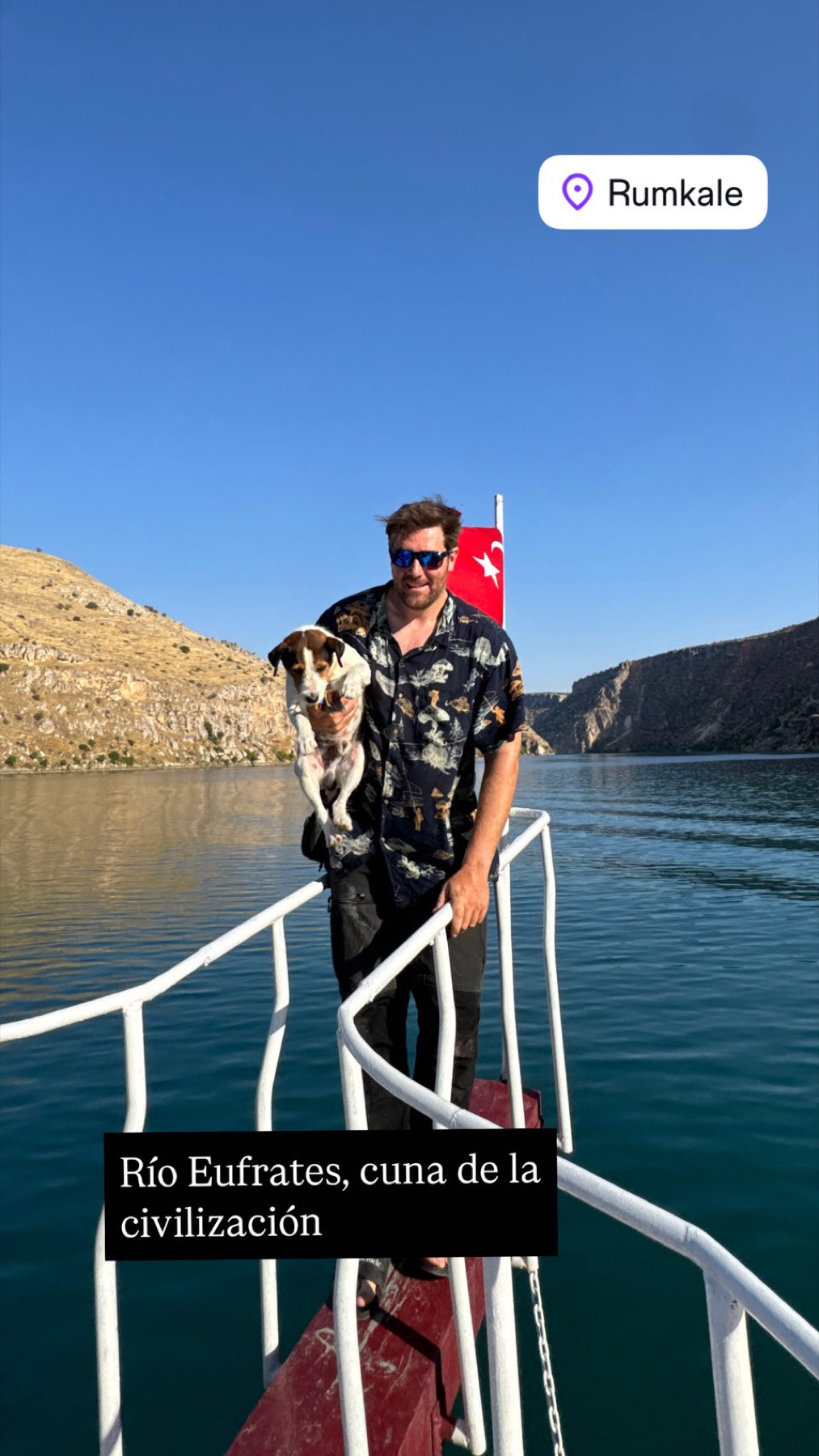 Rodrigo on a boat on the Euphrates