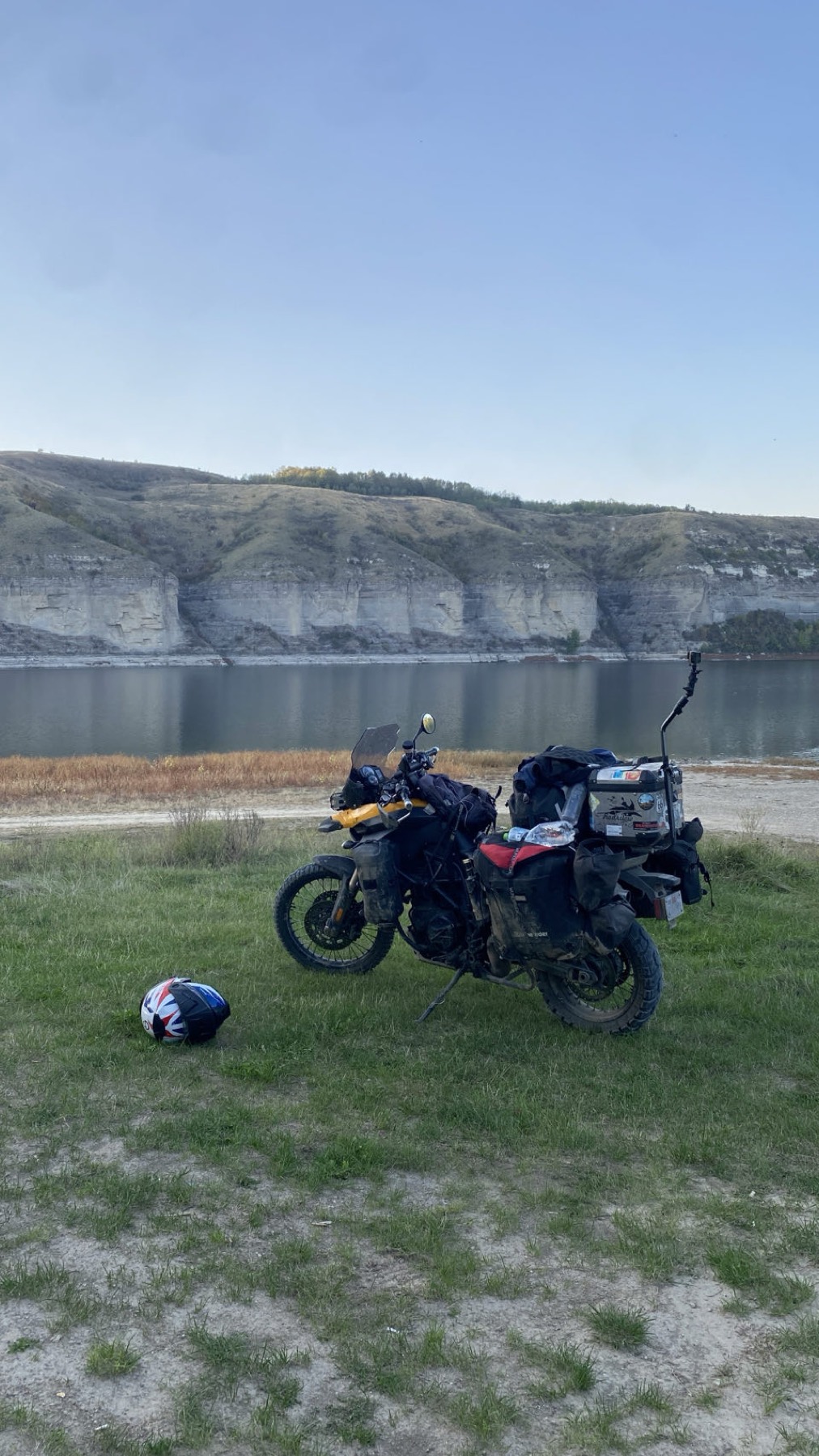 The loaded motorcycle above the Dniester river