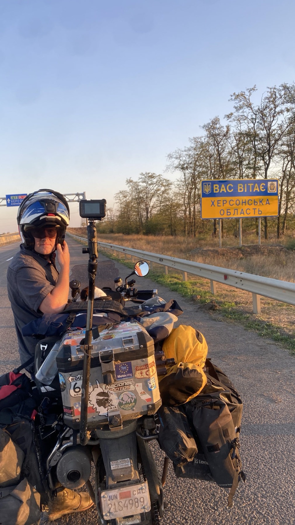 The motorcycle on an empty Ukrainian road